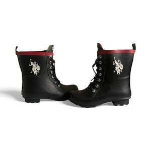 US Polo Assn Rain Boots Womens 6M Jacky Ankle Booties Red Black Rubber Lace Up